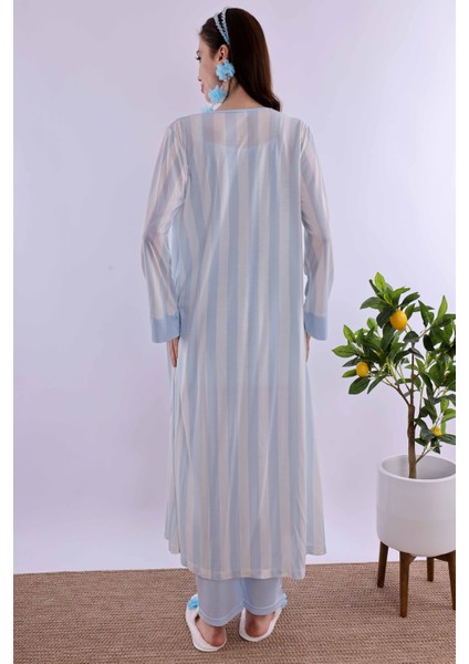 Lacivert Sabahlıklı Hamile Lohusa Pijama Takımı BYL290342