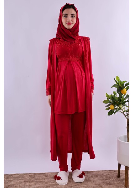 Lacivert Tesettürlü Uzun Sabahlıklı Hamile Lohusa Pijama Takımı BYL2T24072 fiyatları