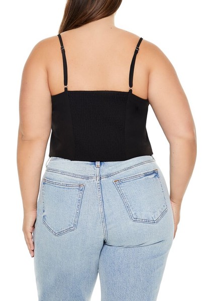Plus Size Önden Düğmeli Üst