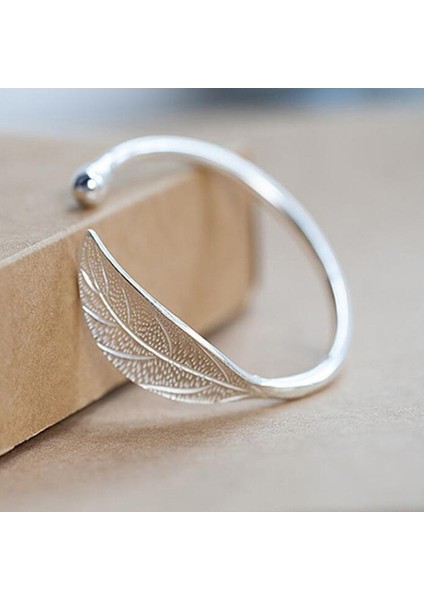 Yaprak Manşet Açık Parantez Bilezik Kadın Vintage Gümüş Jewry Lüks Bilezik (Yurt Dışından)