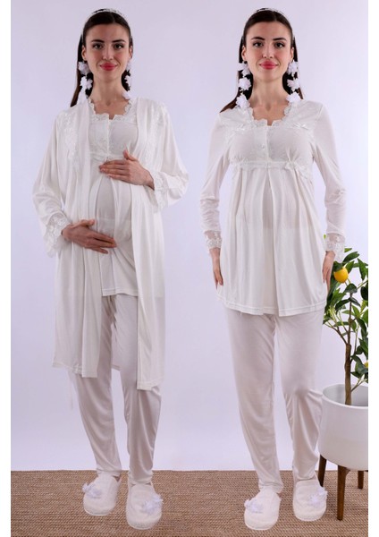 Kahverengi Sabahlıklı Hamile Lohusa Pijama Takımı BYL224012