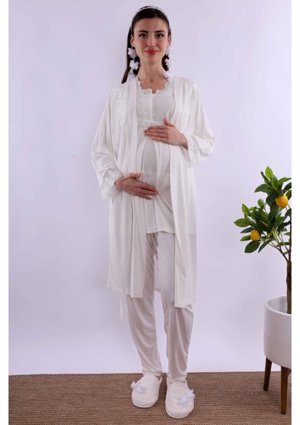 Kahverengi Sabahlıklı Hamile Lohusa Pijama Takımı BYL224012 fiyatları