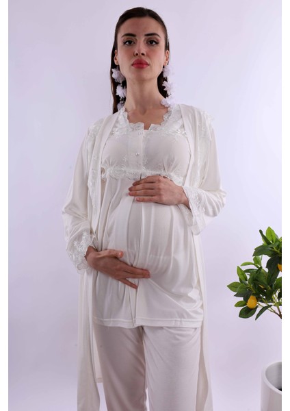 Kahverengi Sabahlıklı Hamile Lohusa Pijama Takımı BYL224012 indirimleri