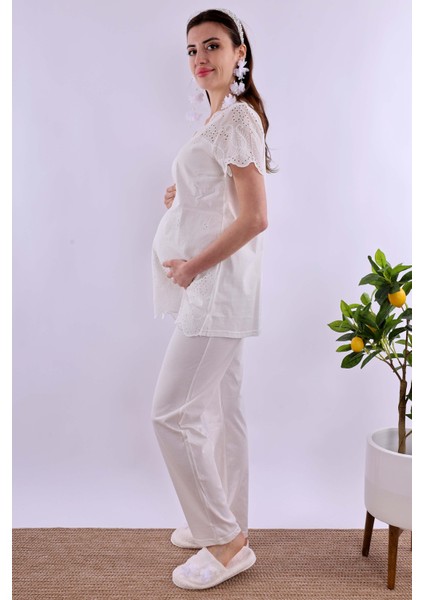 Ekru Fistolu Hamile Lohusa Pijama Takımı BYL290222