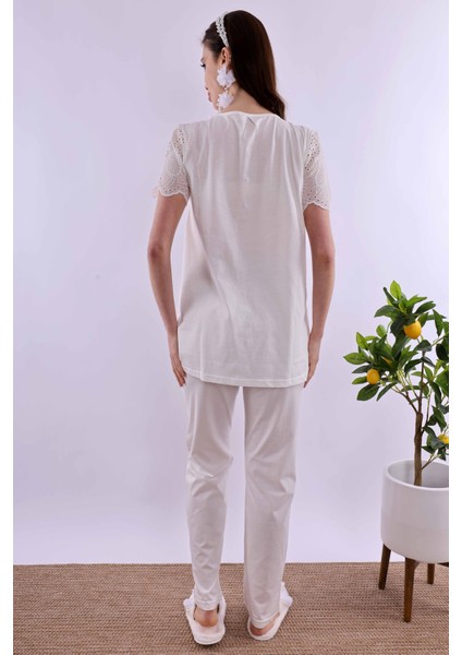 Ekru Fistolu Hamile Lohusa Pijama Takımı BYL290222