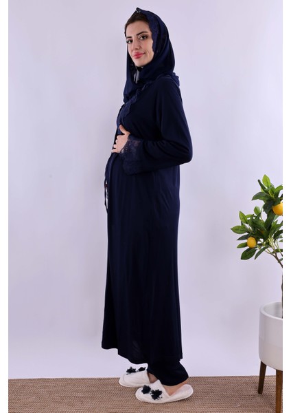 Ekru Tesettürlü Sabahlıklı Hamile Lohusa Pijama Takımı BYL2T24242