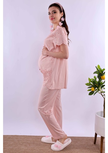 Ekru Fistolu Hamile Lohusa Pijama Takımı BYL290222