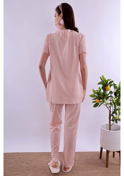 Ekru Fistolu Hamile Lohusa Pijama Takımı BYL290222