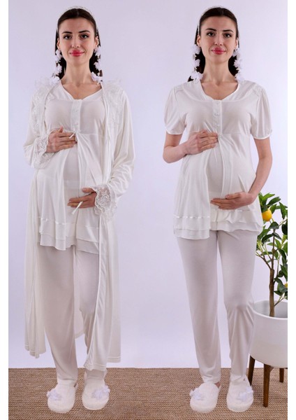 Mavi Sabahlıklı Hamile Lohusa Pijama Takımı BYL280242