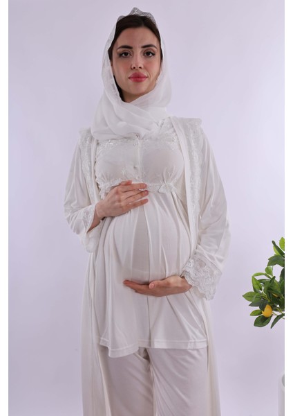 Gri Tesettürlü Sabahlıklı Hamile Lohusa Pijama Takımı BYL2T24012 fiyatları