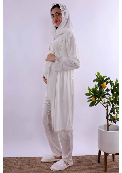 Gri Tesettürlü Sabahlıklı Hamile Lohusa Pijama Takımı BYL2T24012 modelleri