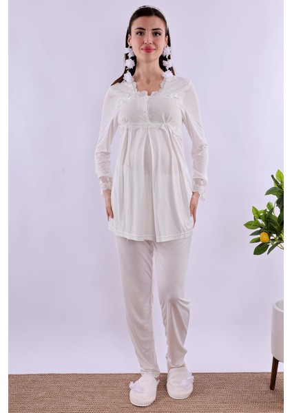 Gri Tesettürlü Sabahlıklı Hamile Lohusa Pijama Takımı BYL2T24012 fırsatları