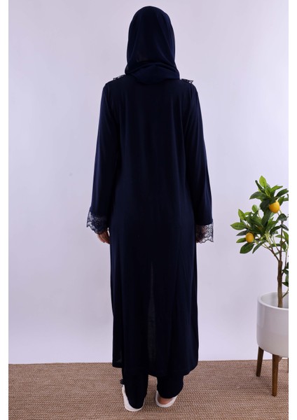 Lacivert Tesettürlü Sabahlıklı Hamile Lohusa Pijama Takımı BYL2T80242