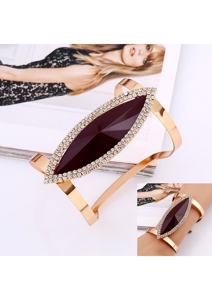Metal Bilezik Kadın Trendy Reçine Mozaik Kristal Bilezik Pürüzsüz Geniş Açılış Ayarlanabilir Bileklik (Yurt Dışından)