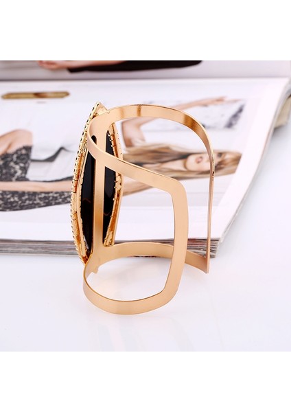 Metal Bilezik Kadın Trendy Reçine Mozaik Kristal Bilezik Pürüzsüz Geniş Açılış Ayarlanabilir Bileklik (Yurt Dışından) fiyatları