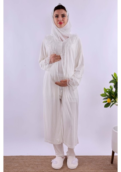 Lacivert Tesettürlü Sabahlıklı Hamile Lohusa Pijama Takımı BYL2T80242 fiyatları