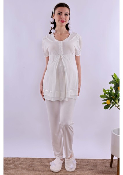 Lacivert Tesettürlü Sabahlıklı Hamile Lohusa Pijama Takımı BYL2T80242 fırsatları