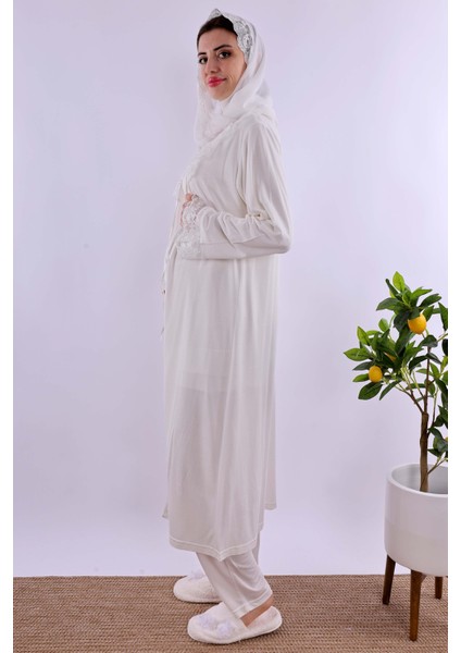 Lacivert Tesettürlü Sabahlıklı Hamile Lohusa Pijama Takımı BYL2T80242 indirimleri