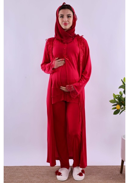 Lacivert Tesettürlü Sabahlıklı Hamile Lohusa Pijama Takımı BYL2T80242