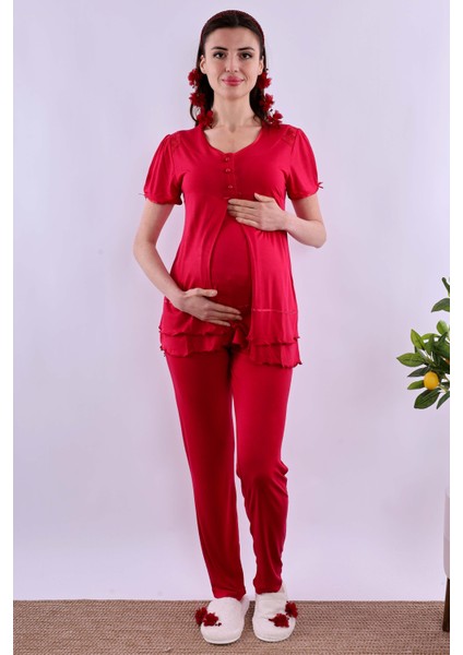Lacivert Tesettürlü Sabahlıklı Hamile Lohusa Pijama Takımı BYL2T80242
