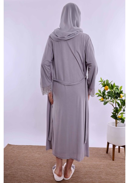 Gri Tesettürlü Sabahlıklı Hamile Lohusa Gecelik Takım BYL2T24022 modelleri
