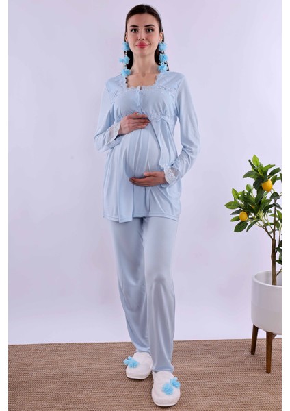 Pembe Uzun Sabahlıklı Hamile Lohusa Pijama Takımı BYL224072