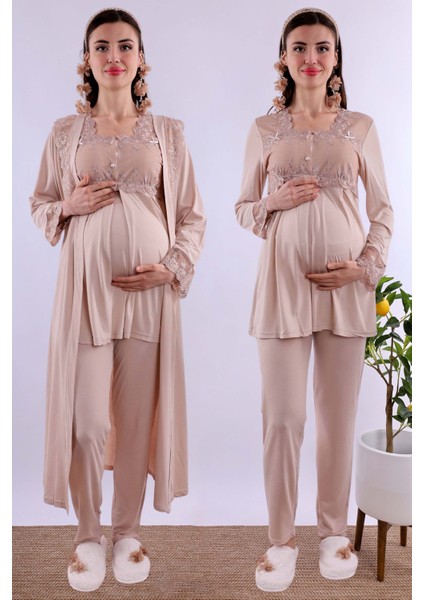 Pembe Uzun Sabahlıklı Hamile Lohusa Pijama Takımı BYL224072