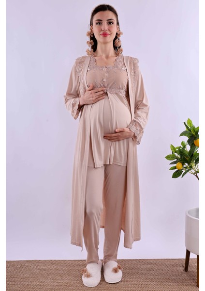 Pembe Uzun Sabahlıklı Hamile Lohusa Pijama Takımı BYL224072