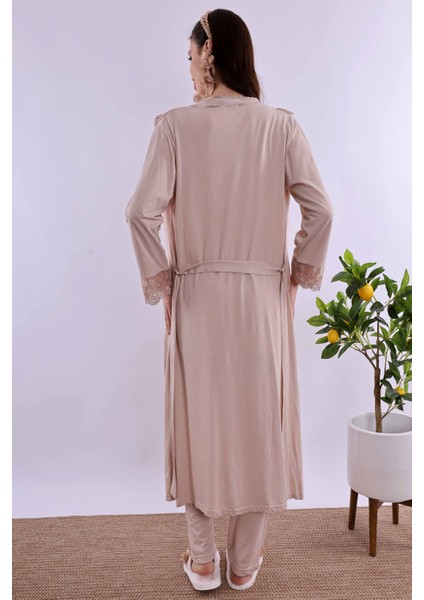 Pembe Uzun Sabahlıklı Hamile Lohusa Pijama Takımı BYL224072