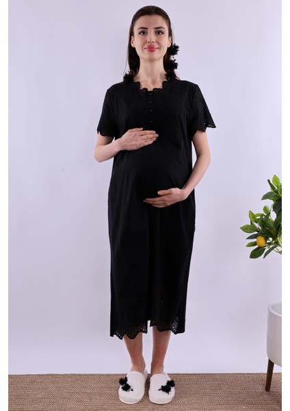 Siyah Fistolu Hamile Lohusa Gecelik BYL290232