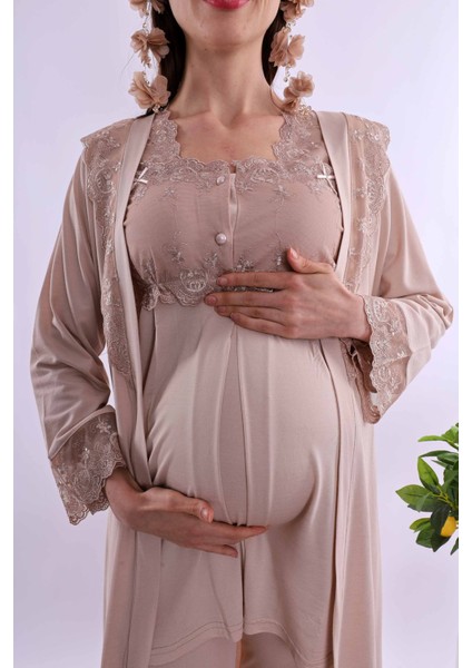 Pembe Uzun Sabahlıklı Hamile Lohusa Pijama Takımı BYL224072