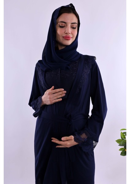 Gri Tesettürlü Sabahlıklı Hamile Lohusa Pijama Takımı BYL2T24012 indirimleri