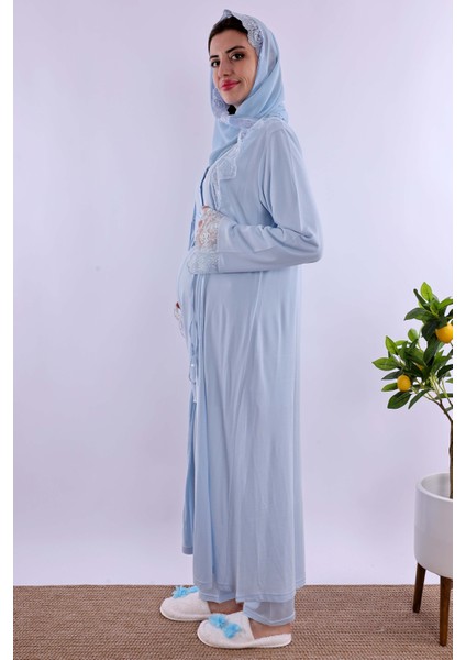 Lacivert Tesettürlü Sabahlıklı Hamile Lohusa Pijama Takımı BYL2T80242 indirimleri