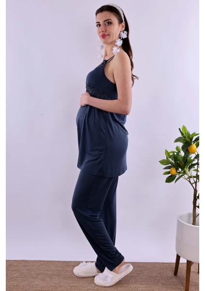 Lacivert Hamile Lohusa Pijama Takımı BYL290322