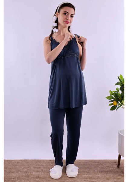 Lacivert Hamile Lohusa Pijama Takımı BYL290322