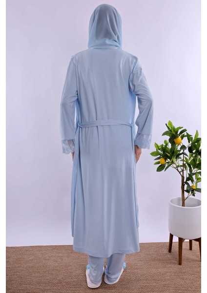 Lacivert Tesettürlü Uzun Sabahlıklı Hamile Lohusa Pijama Takımı BYL2T24072 modelleri
