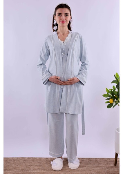 Mavi Sabahlıklı Hamile Lohusa Pijama Takımı BYL230542