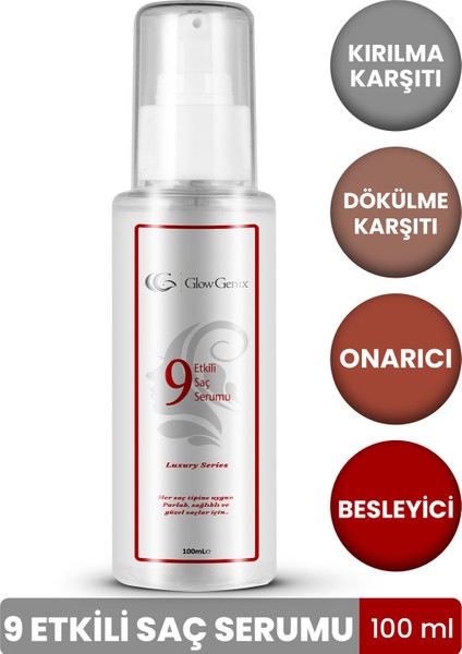 GlowGenix 9 Etkili Saç Serumu | Besleyici, Onarıcı, Yumuşatıcı, Elektriklenme Karşıtı | 100 Ml