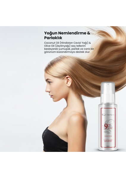 GlowGenix 9 Etkili Saç Serumu | Besleyici, Onarıcı, Yumuşatıcı, Elektriklenme Karşıtı | 100 Ml