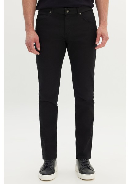 Erkek Siyah 360 Derece Her Yöne Esneyen Slim Fit Dar Kesim Diyagonal Esnek Desenli Pantolon