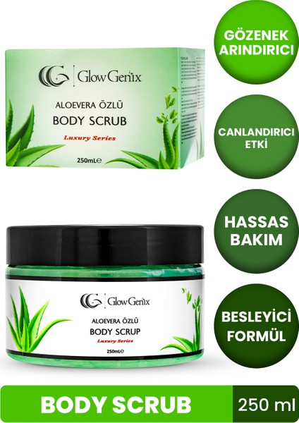 GlowGenix Aloe Vera Özlü Body Scrub | Alovera Özlü Nemlendirici, Besleyici, Arındırıcı Vücut Peelingi | 250 Ml fiyatları