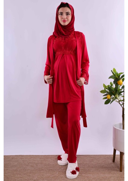 Gri Tesettürlü Sabahlıklı Hamile Lohusa Pijama Takımı BYL2T24012 fiyatları