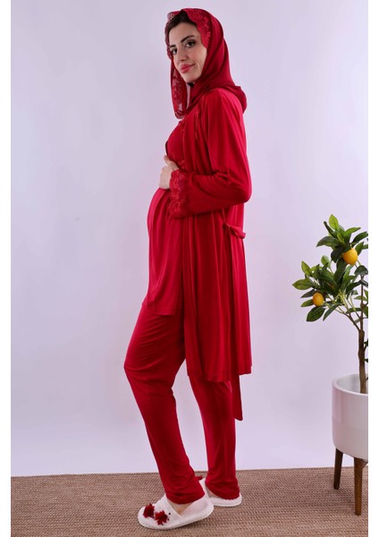 Gri Tesettürlü Sabahlıklı Hamile Lohusa Pijama Takımı BYL2T24012 modelleri