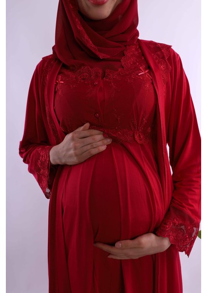 Gri Tesettürlü Sabahlıklı Hamile Lohusa Pijama Takımı BYL2T24012 indirimleri