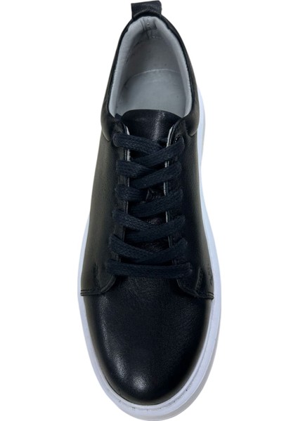 Marka 221148-01 Model Siyah Deri Beyaz Taban Sneakers Erkek Ayakkabı