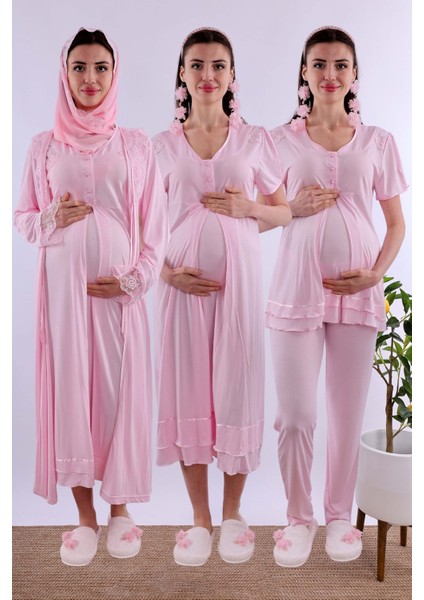 Pembe Tesettürlü Hamile Lohusa Set BYL2T80262