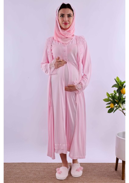 Pembe Tesettürlü Hamile Lohusa Set BYL2T80262