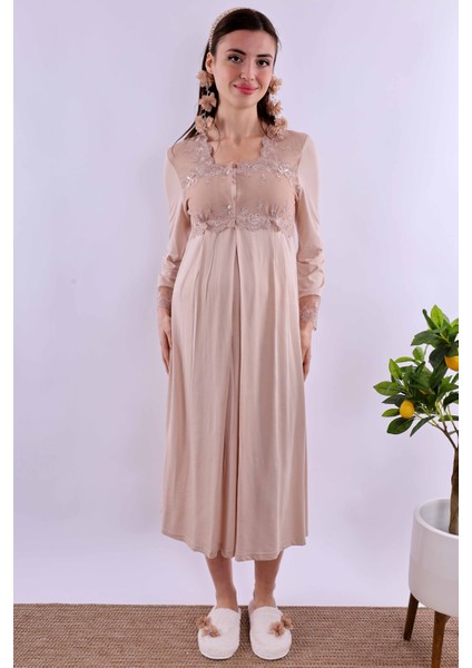 Kahverengi Hamile Lohusa Gecelik BYL224042