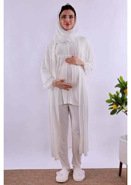 Lacivert Tesettürlü Uzun Sabahlıklı Hamile Lohusa Pijama Takımı BYL2T24072 fiyatları