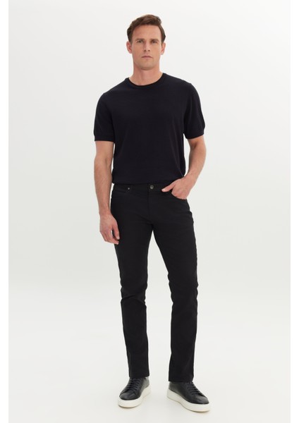 Erkek Siyah 360 Derece Her Yöne Esneyen Slim Fit Dar Kesim Diyagonal Esnek Desenli Pantolon